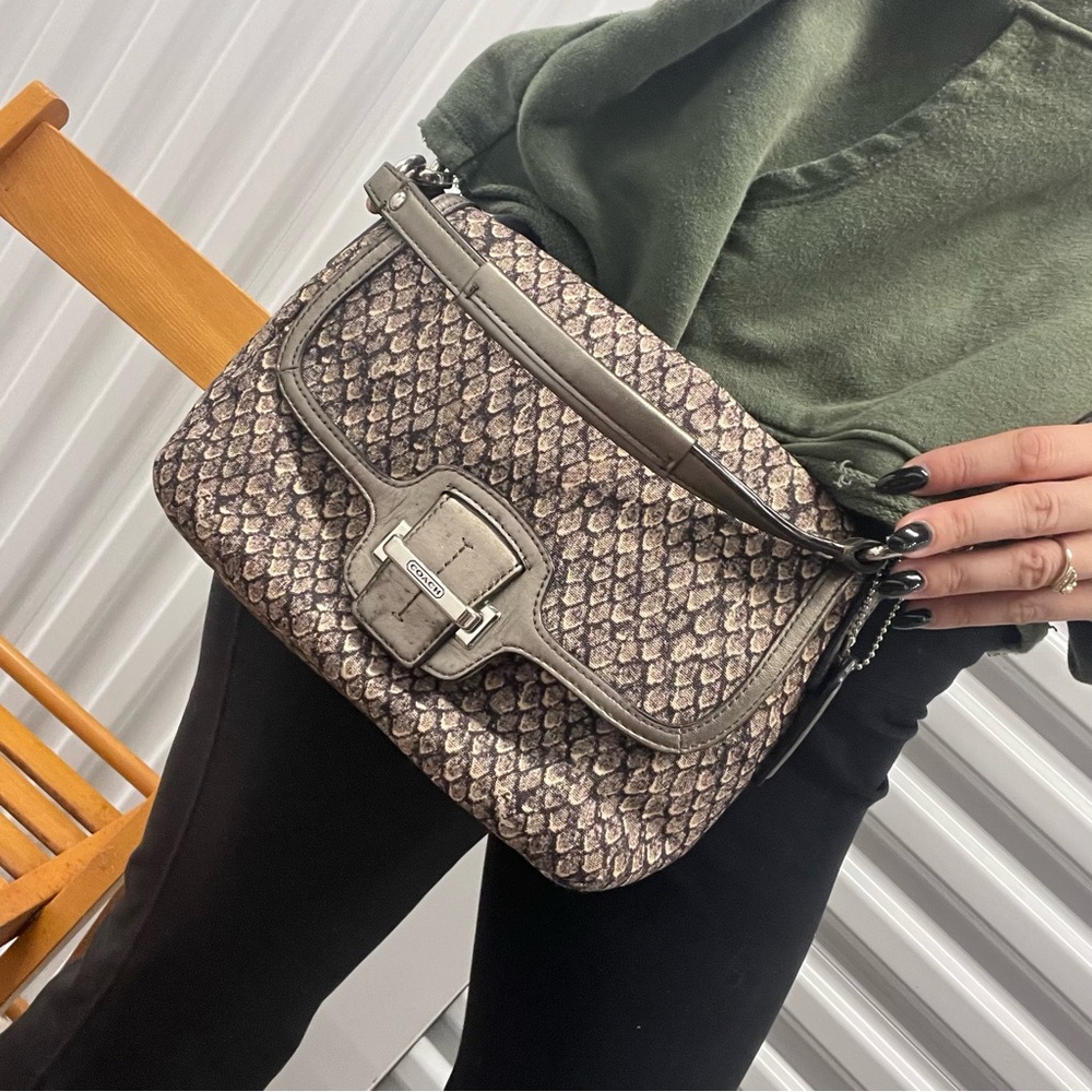Coach Metallic Pewter Snake-Embossed Crossbody Bag - Picture 7 of 8